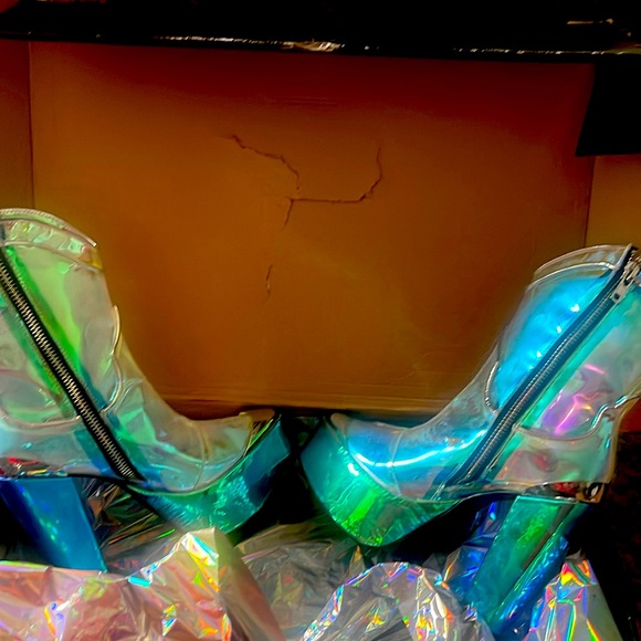 dolls kill holographic boots
